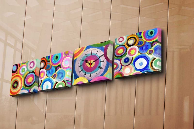 Dekorativt Canvas Maleri med Ur 4 Dele, Flerfarvet