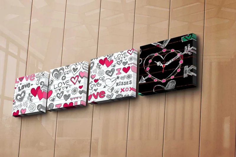 Dekorativt Canvas Maleri med Ur 4 Dele, Flerfarvet