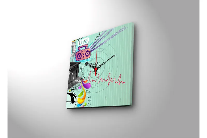 Dekorativt Canvas Maleri med Ur - Flerfarvet - Boligtilbehør - Vægdekoration - Vægure & Ure