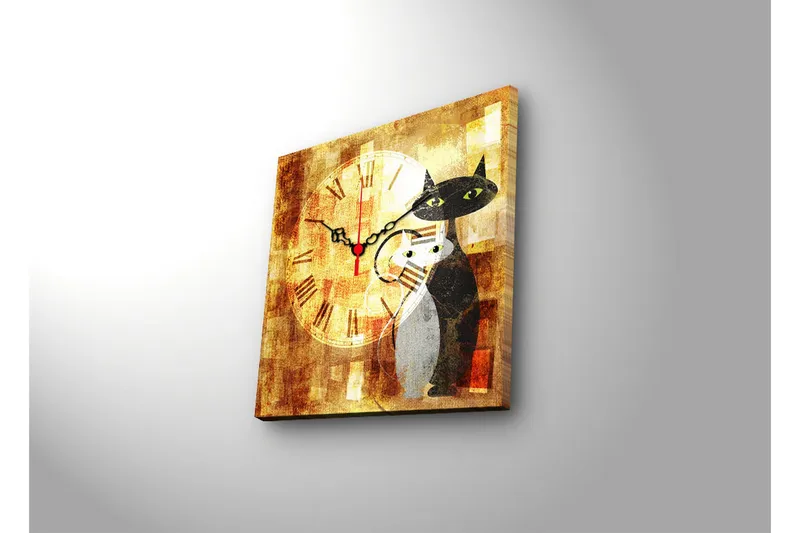 Dekorativt Canvas Maleri med Ur - Flerfarvet - Boligtilbehør - Vægdekoration - Vægure & Ure