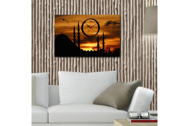 Dekorativt Canvas Maleri med Ur - Flerfarvet - Boligtilbehør - Vægdekoration - Vægure & Ure