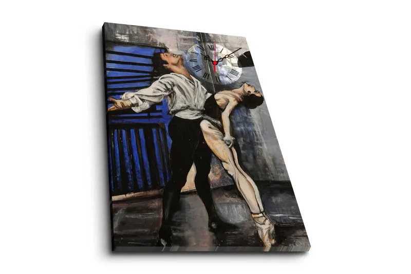 Dekorativt Canvas Maleri med Ur, Flerfarvet