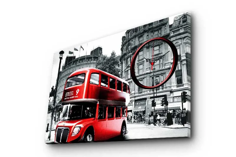 Dekorativt Canvas Maleri med Ur, Flerfarvet