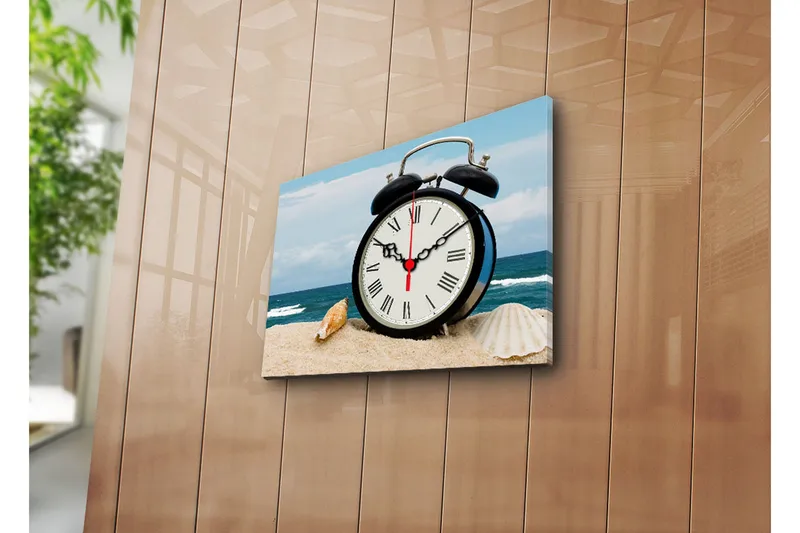 Dekorativt Canvas Maleri med Ur, Flerfarvet