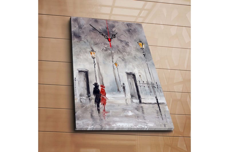 Dekorativt Canvas Maleri med Ur, Flerfarvet