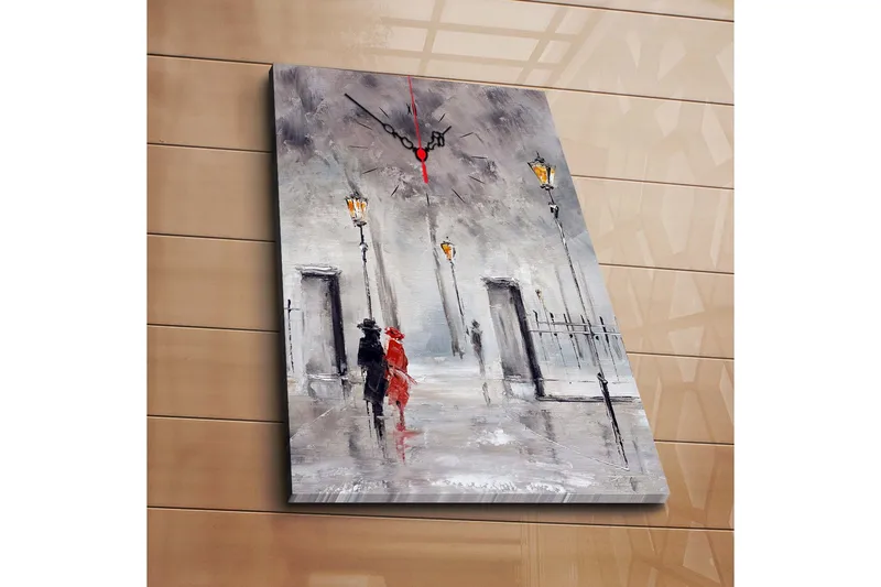 Dekorativt Canvas Maleri med Ur, Flerfarvet