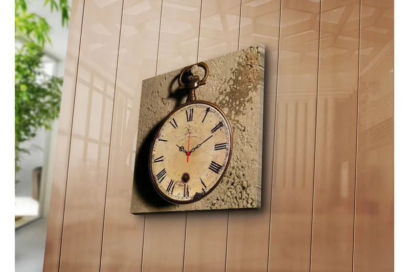 Dekorativt Canvas Maleri med Ur, Flerfarvet