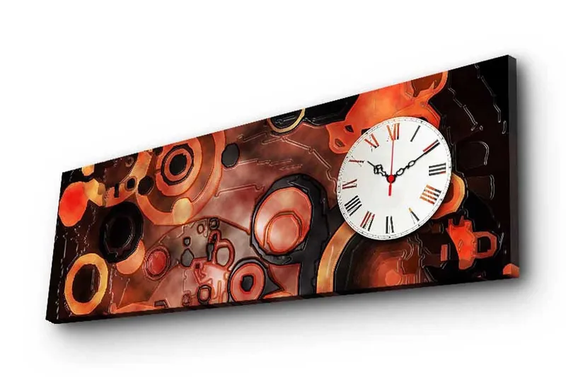 Dekorativt Canvas Maleri med Ur, Flerfarvet