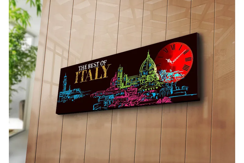 Dekorativt Canvas Maleri med Ur, Flerfarvet