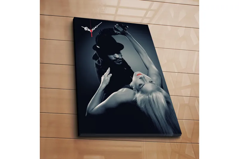 Dekorativt Canvas Maleri med Ur, Flerfarvet