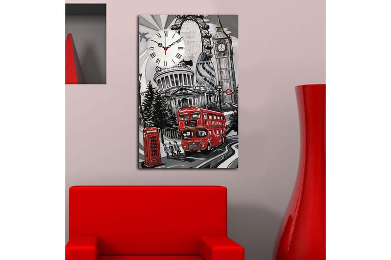 Dekorativt Canvas Maleri med Ur - Flerfarvet - Boligtilbehør - Vægdekoration - Vægure & Ure