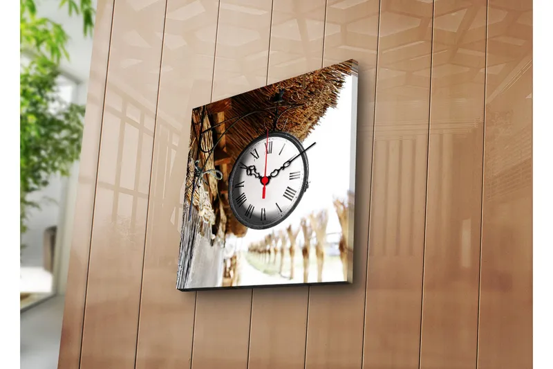 Dekorativt Canvas Maleri med Ur, Flerfarvet