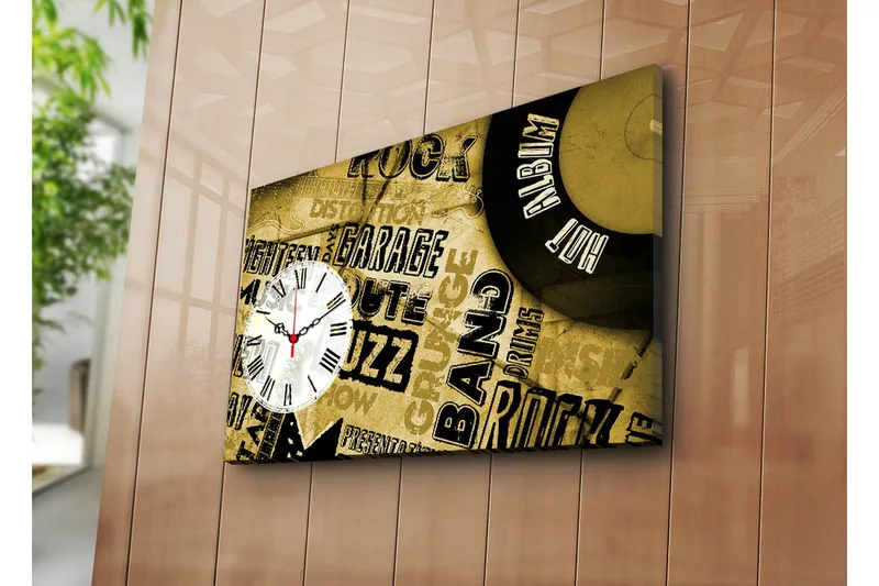 Dekorativt Canvas Maleri med Ur, Flerfarvet