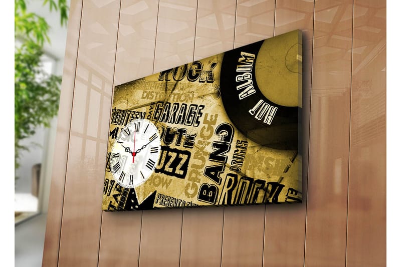 Dekorativt Canvas Maleri med Ur, Flerfarvet