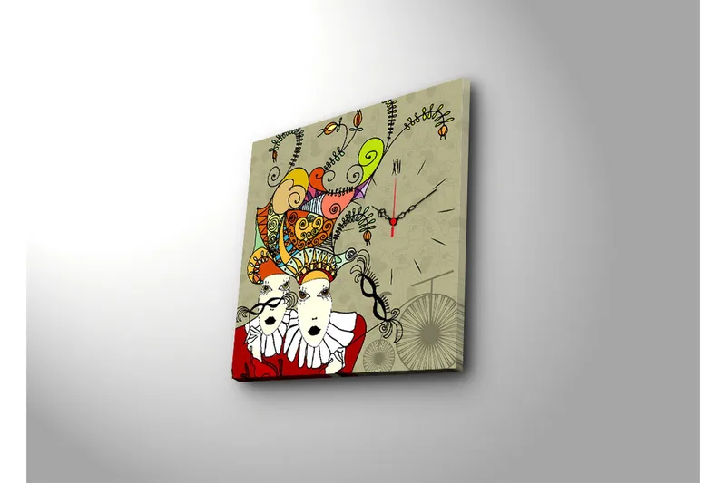 Dekorativt Canvas Maleri med Ur - Flerfarvet - Boligtilbehør - Vægdekoration - Vægure & Ure