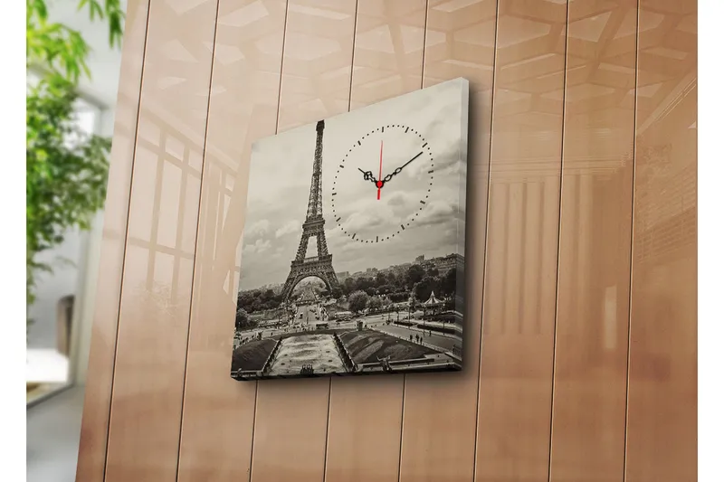 Dekorativt Canvas Maleri med Ur, Flerfarvet