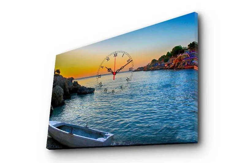 Dekorativt Canvas Maleri med Ur, Flerfarvet