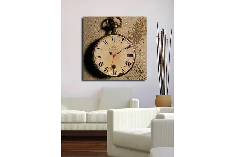 Dekorativt Canvas Maleri med Ur - Flerfarvet - Boligtilbehør - Vægdekoration - Vægure & Ure