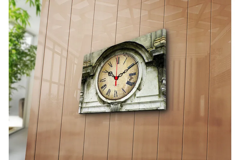 Dekorativt Canvas Maleri med Ur, Flerfarvet