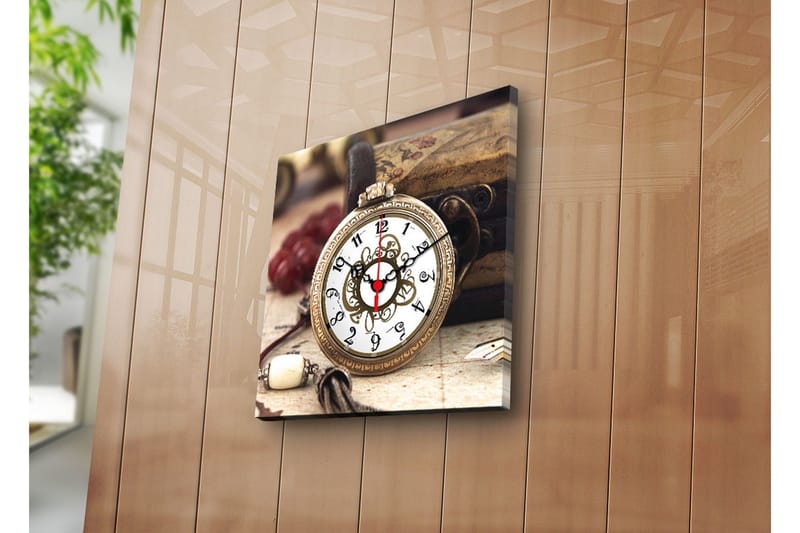 Dekorativt Canvas Maleri med Ur, Flerfarvet