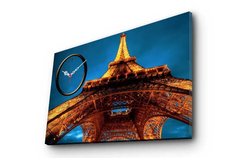 Dekorativt Canvas Maleri med Ur, Flerfarvet