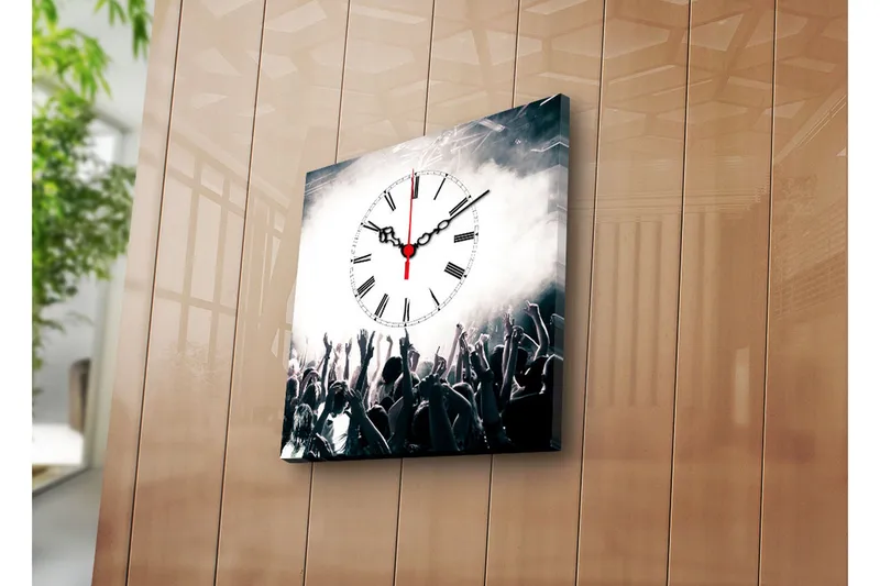 Dekorativt Canvas Maleri med Ur, Flerfarvet