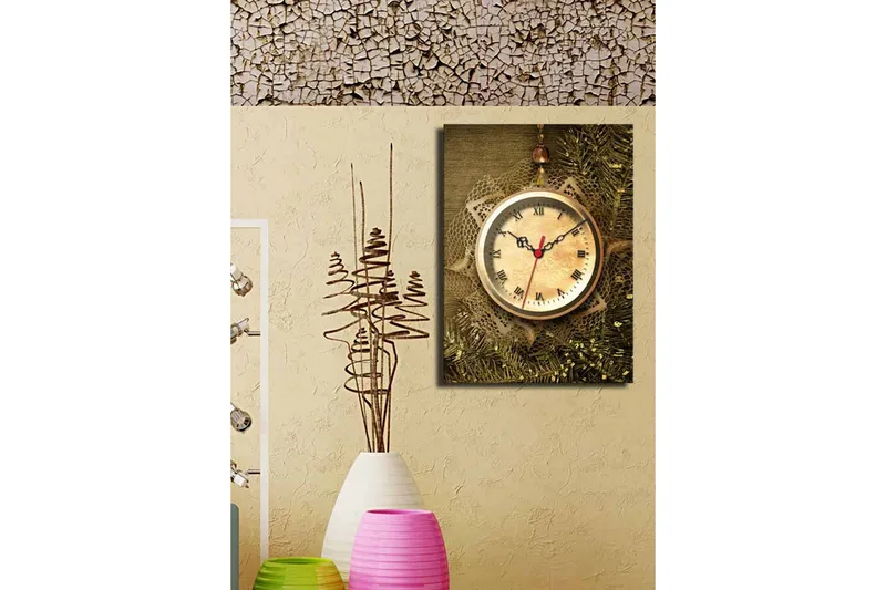 Dekorativt Canvas Maleri med Ur - Flerfarvet - Boligtilbehør - Vægdekoration - Vægure & Ure