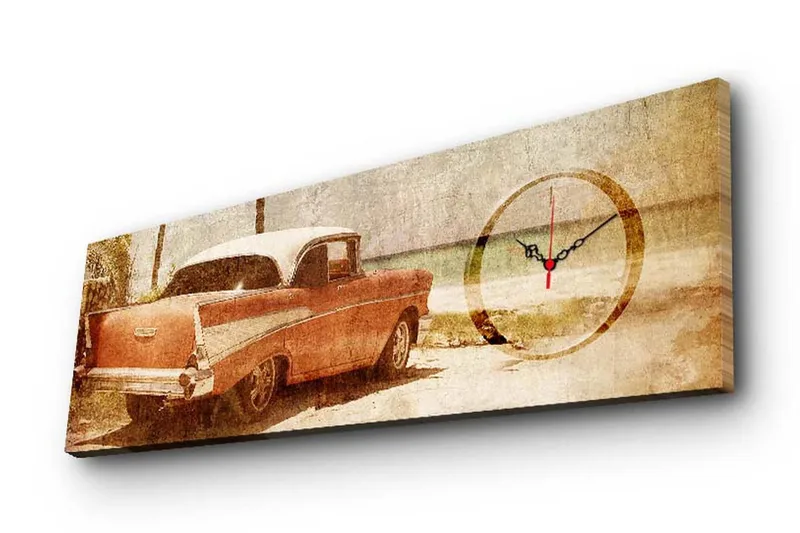 Dekorativt Canvas Maleri med Ur, Flerfarvet