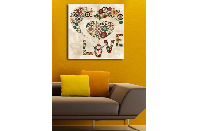 Dekorativt Canvas Maleri med Ur - Flerfarvet - Boligtilbehør - Vægdekoration - Vægure & Ure