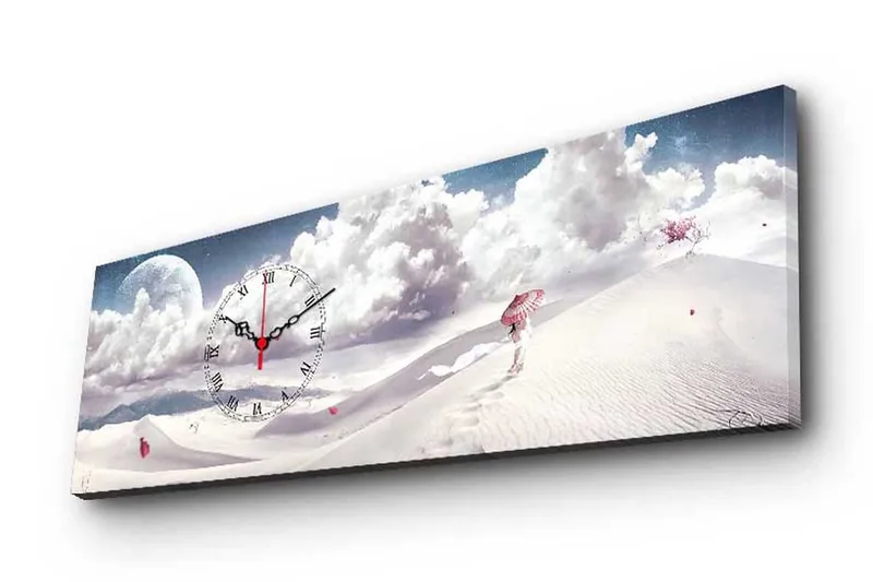 Dekorativt Canvas Maleri med Ur, Flerfarvet