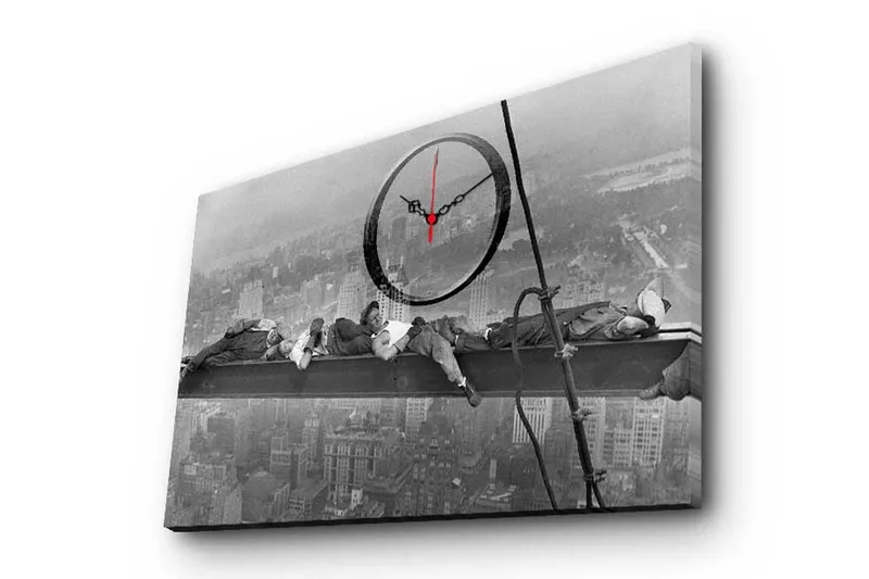 Dekorativt Canvas Maleri med Ur, Flerfarvet