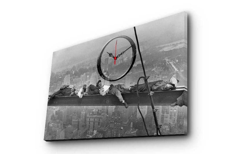 Dekorativt Canvas Maleri med Ur, Flerfarvet