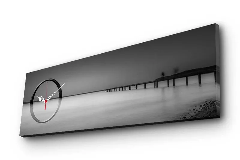 Dekorativt Canvas Maleri med Ur, Flerfarvet