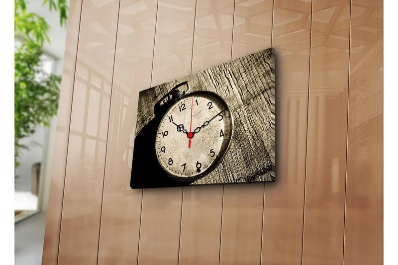 Dekorativt Canvas Maleri med Ur, Flerfarvet