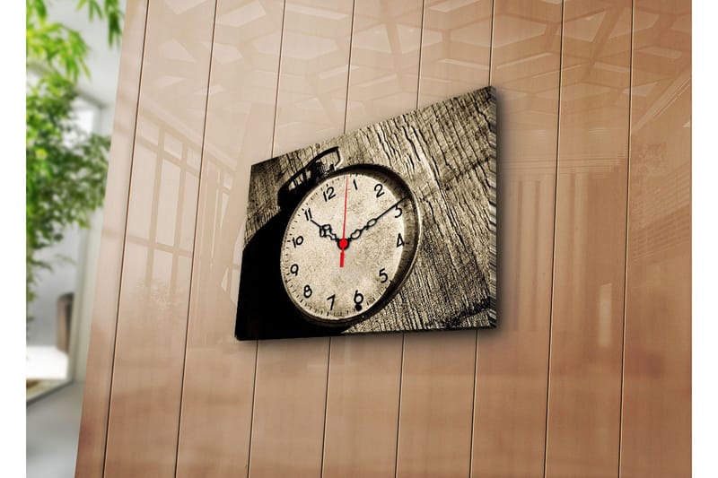 Dekorativt Canvas Maleri med Ur, Flerfarvet