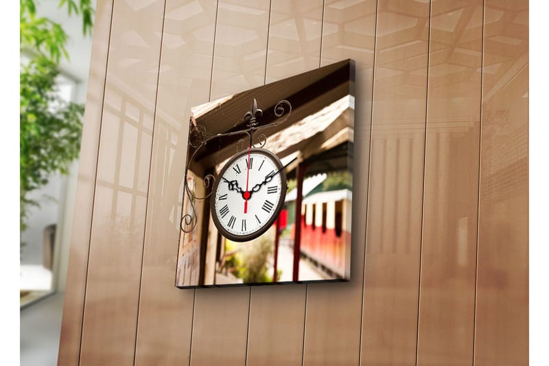 Dekorativt Canvas Maleri med Ur, Flerfarvet