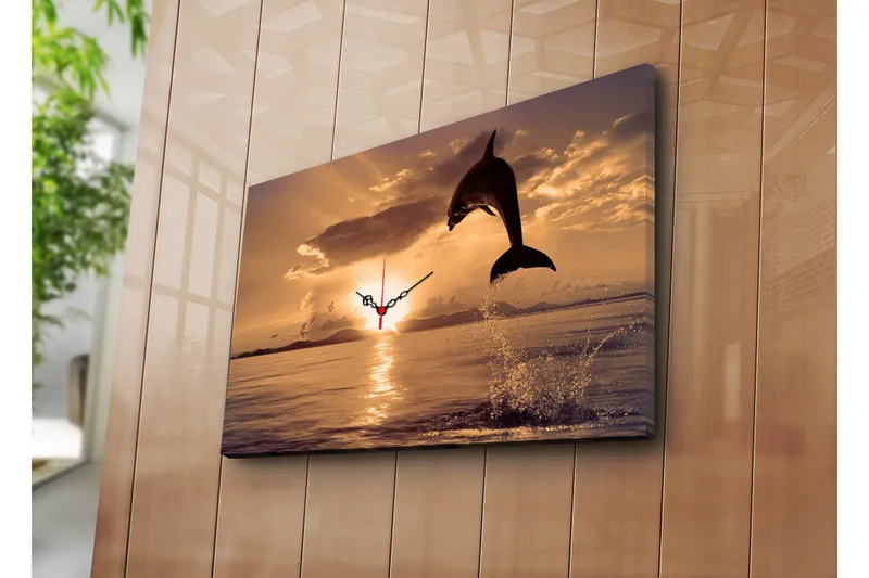 Dekorativt Canvas Maleri med Ur, Flerfarvet