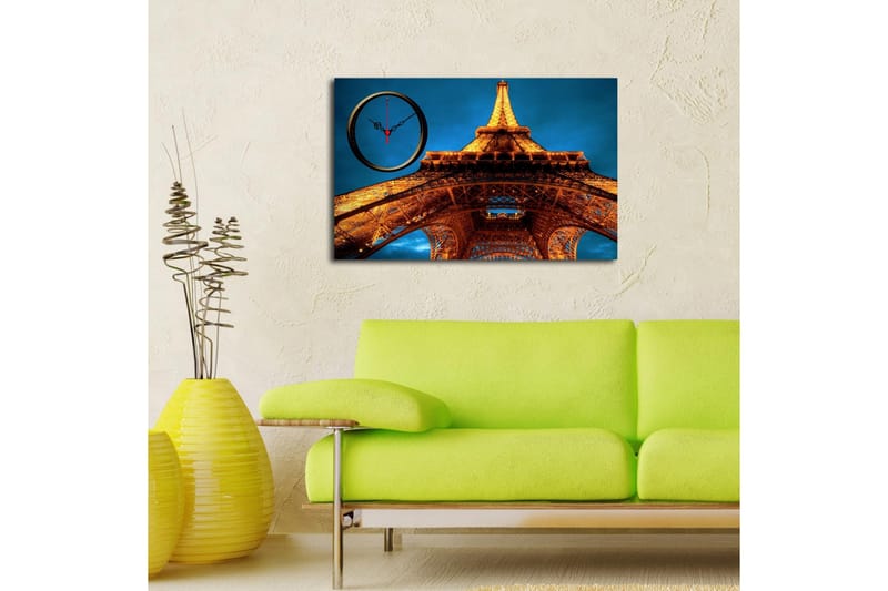 Dekorativt Canvas Maleri med Ur - Flerfarvet - Boligtilbehør - Vægdekoration - Vægure & Ure