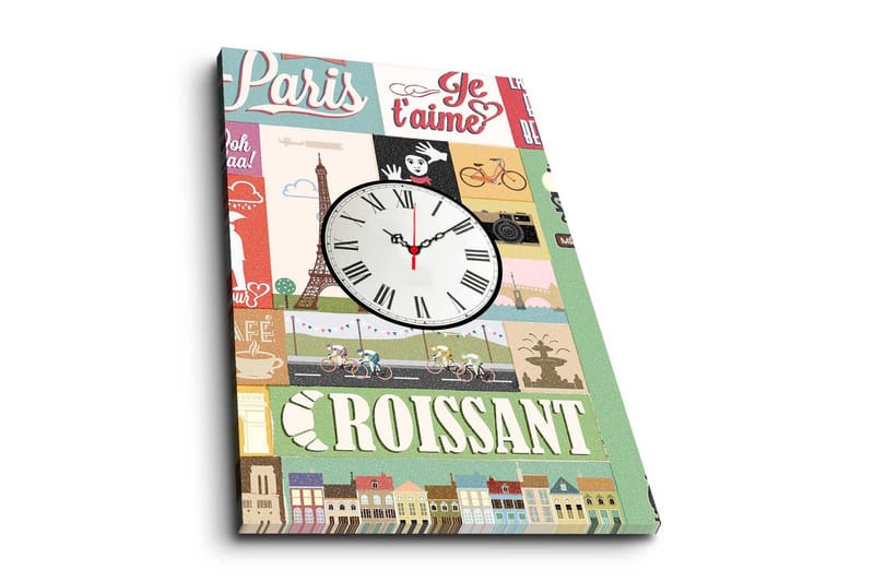 Dekorativt Canvas Maleri med Ur, Flerfarvet