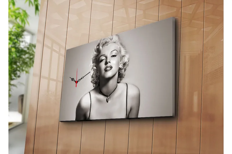 Dekorativt Canvas Maleri med Ur, Flerfarvet