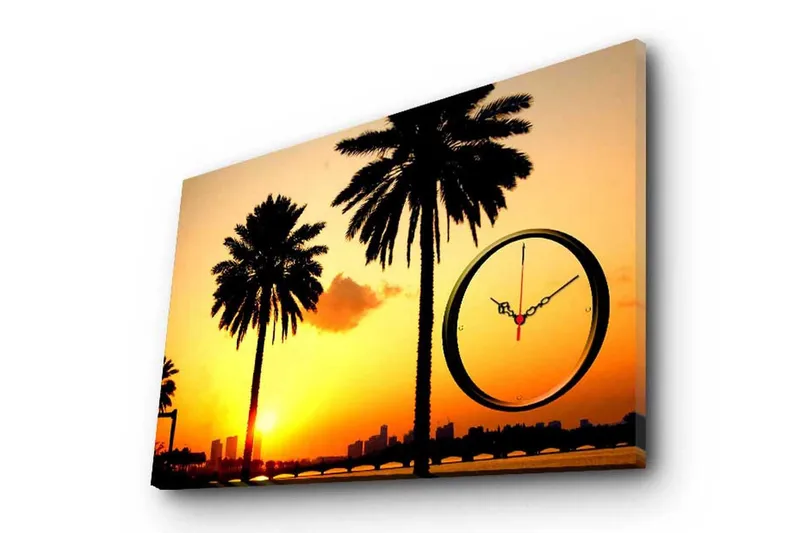 Dekorativt Canvas Maleri med Ur, Flerfarvet