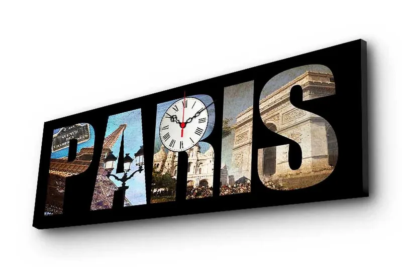 Dekorativt Canvas Maleri med Ur, Flerfarvet