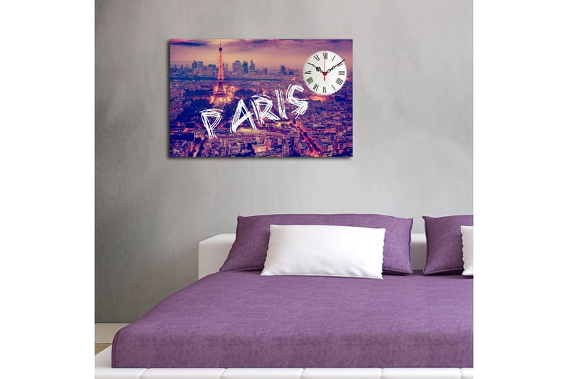 Dekorativt Canvas Maleri med Ur - Flerfarvet - Boligtilbehør - Vægdekoration - Vægure & Ure