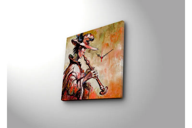 Dekorativt Canvas Maleri med Ur - Flerfarvet - Boligtilbehør - Vægdekoration - Vægure & Ure