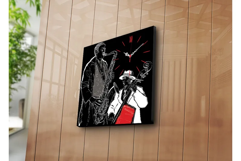 Dekorativt Canvas Maleri med Ur, Flerfarvet