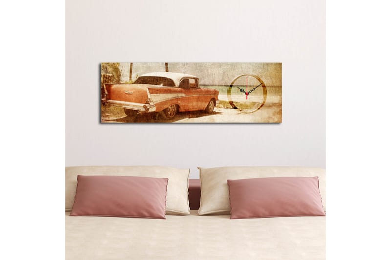 Dekorativt Canvas Maleri med Ur - Flerfarvet - Boligtilbehør - Vægdekoration - Vægure & Ure