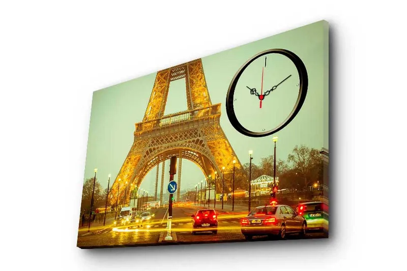 Dekorativt Canvas Maleri med Ur, Flerfarvet