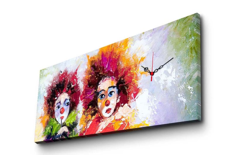 Dekorativt Canvas Maleri med Ur - Flerfarvet - Vægure & Ure
