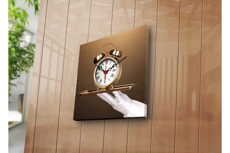 Dekorativt Canvas Maleri med Ur, Flerfarvet