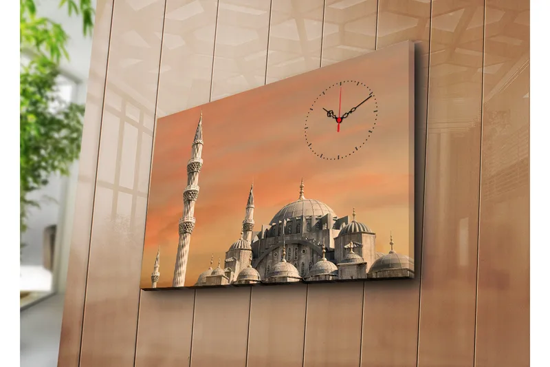 Dekorativt Canvas Maleri med Ur, Flerfarvet